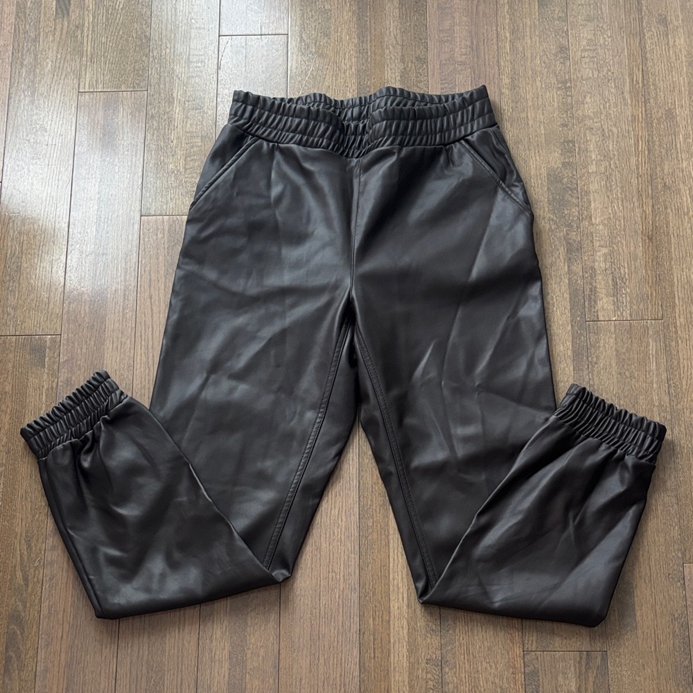 SEVEN SISTERS Brown Faux Leather Jogger Pants